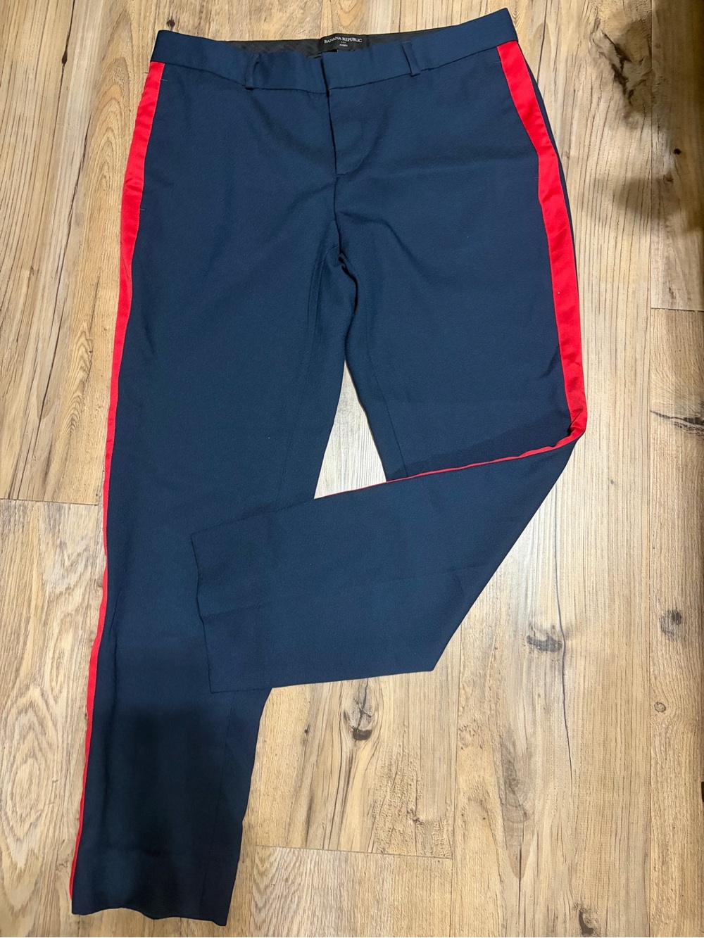 Banana Republic Avery Navy Pants with Red Side Stripe